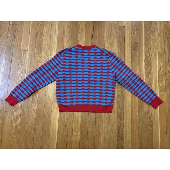 Tory Burch Bubble Stripe Cardigan Sweater Maraschino Red Candy Blue M - Picture 8 of 8